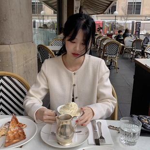 温柔风单排扣宽松休闲小香风粗花呢短外套女 法式 韩国chic秋季 新款