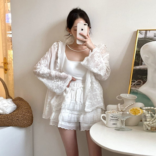 上衣 良良家甜美风刺绣钩花连帽防晒开衫 外套女夏季 新款 小众蕾丝衫