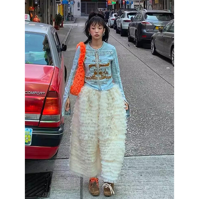 拼接重工网纱蓬蓬蛋糕裙半身裙