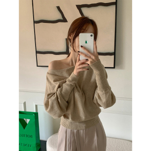 良良家温柔风一字领漏肩软糯毛衣女秋冬新款韩系内搭针织衫上衣