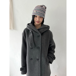 良良家学院风中长款连帽毛呢外套女秋冬新款巨好看小个子保暖大衣