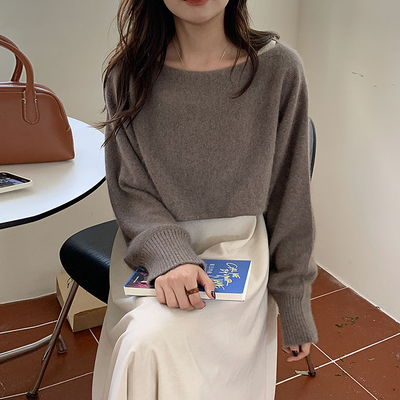 圆领针织衫系带背心连衣裙