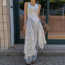 良良家设计感拼接不规则蕾丝背心连衣裙女夏季 复古叠穿长裙子 新款