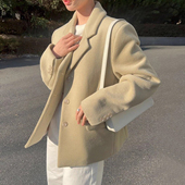 新款 高级感单排扣纯色灯芯绒西装 外套女2025冬季 复古宽松百搭西服