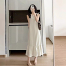 气质拼接荷叶边长裙子 新款 良良家法式 高级感天丝背心连衣裙女夏季