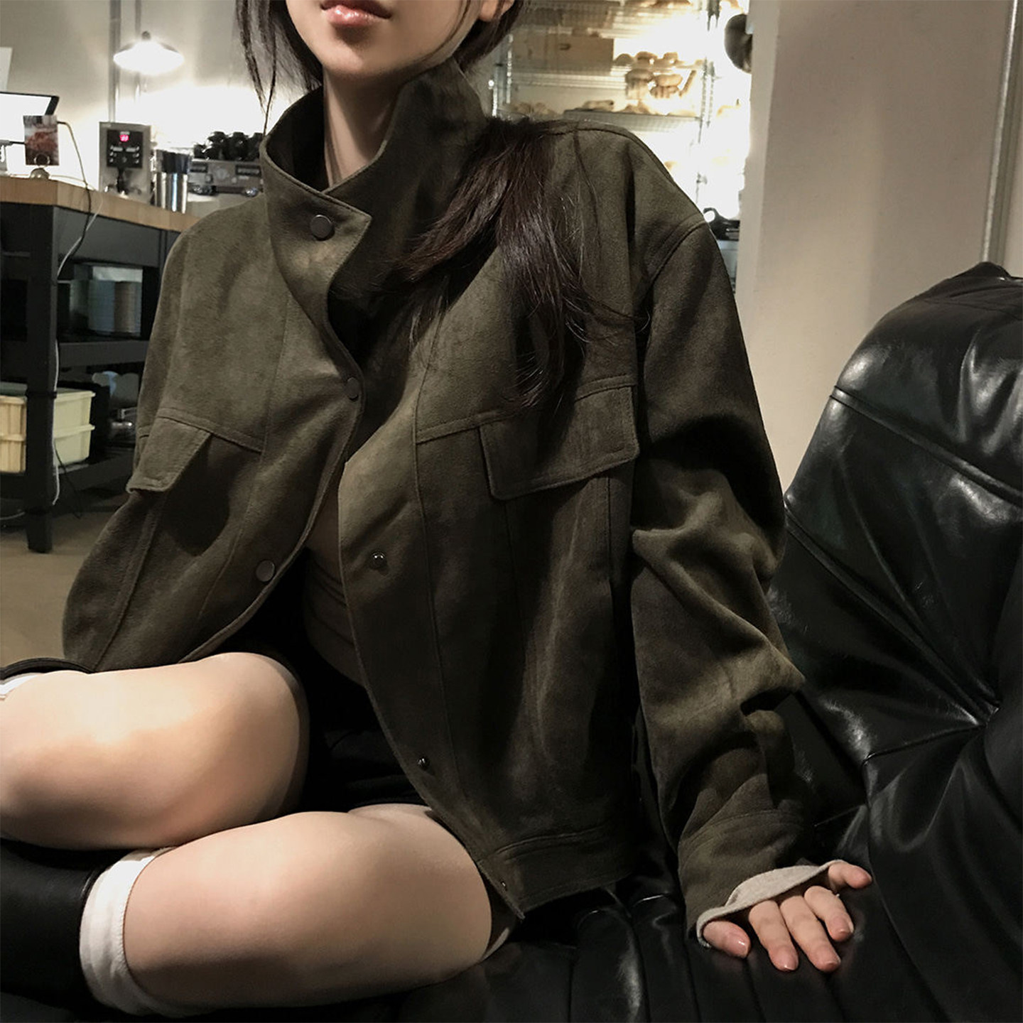 良良家复古美拉德鹿皮绒短外套女秋冬新款高级感小个子夹克上衣