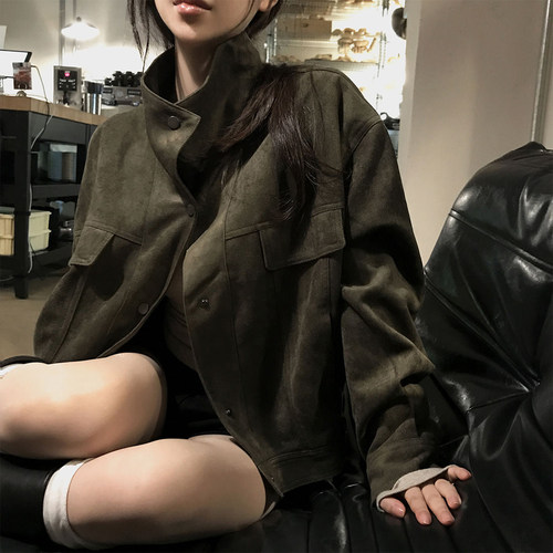 良良家复古美拉德鹿皮绒短外套女