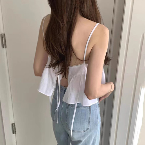 减龄气质后背镂空绑带吊带衫女