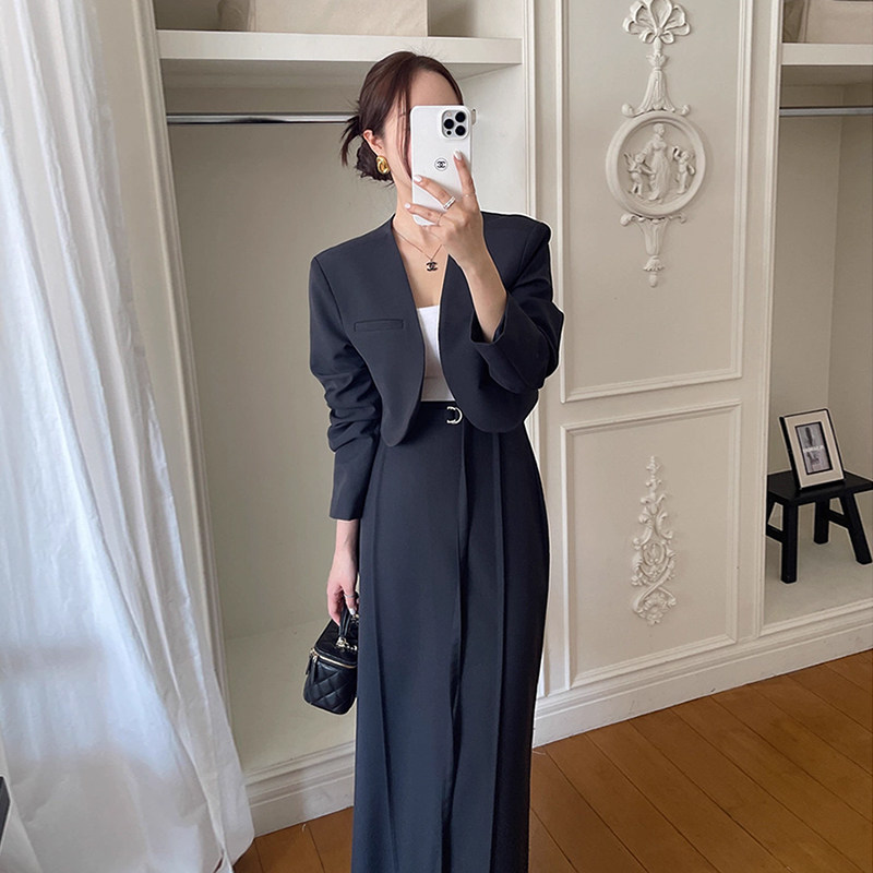 韩国chic秋季新款法式高级感短款西装开衫外套女+高腰包臀半身裙,女装/女士精品,时尚套装,淘宝优惠券,粉丝福利购,淘宝优惠卷