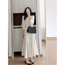 高级感白色雪纺刺绣鱼尾长裙 新款 良良家法式 名媛茶歇连衣裙女春季