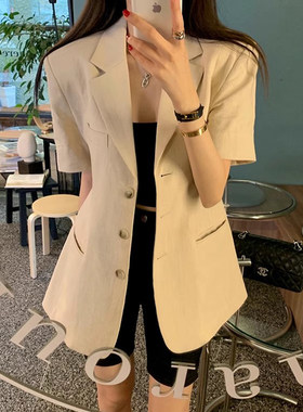 休闲百搭显瘦短袖棉麻西服外套