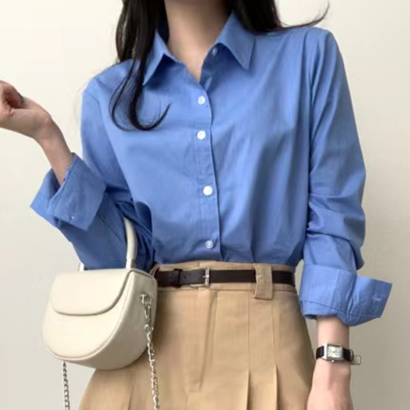 chic翻领单排扣飞飞袖长袖衬衫女