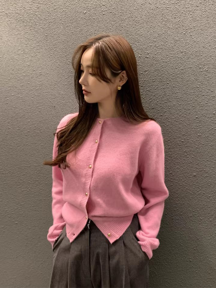 气质百搭长袖纯色针织毛衣女