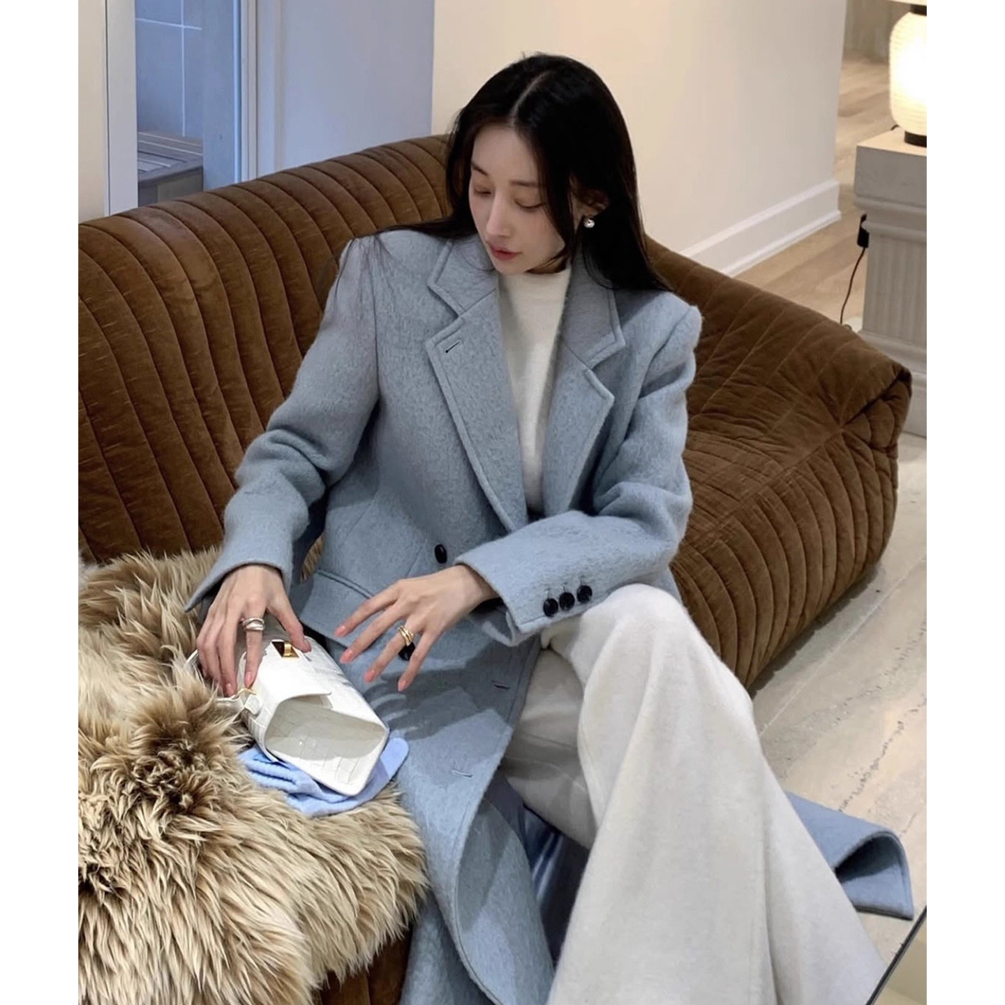 高级感西装领双排扣纯色毛呢外套女2025冬季新款气质长款呢子大衣,女装/女士精品,毛呢外套,淘宝优惠券,粉丝福利购,淘宝优惠卷