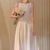 气质圆领收腰显瘦纯色无袖 韩国chic极简主义 夏季 背心连衣裙长裙