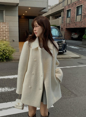 高级感廓形小个子白色毛呢外套女