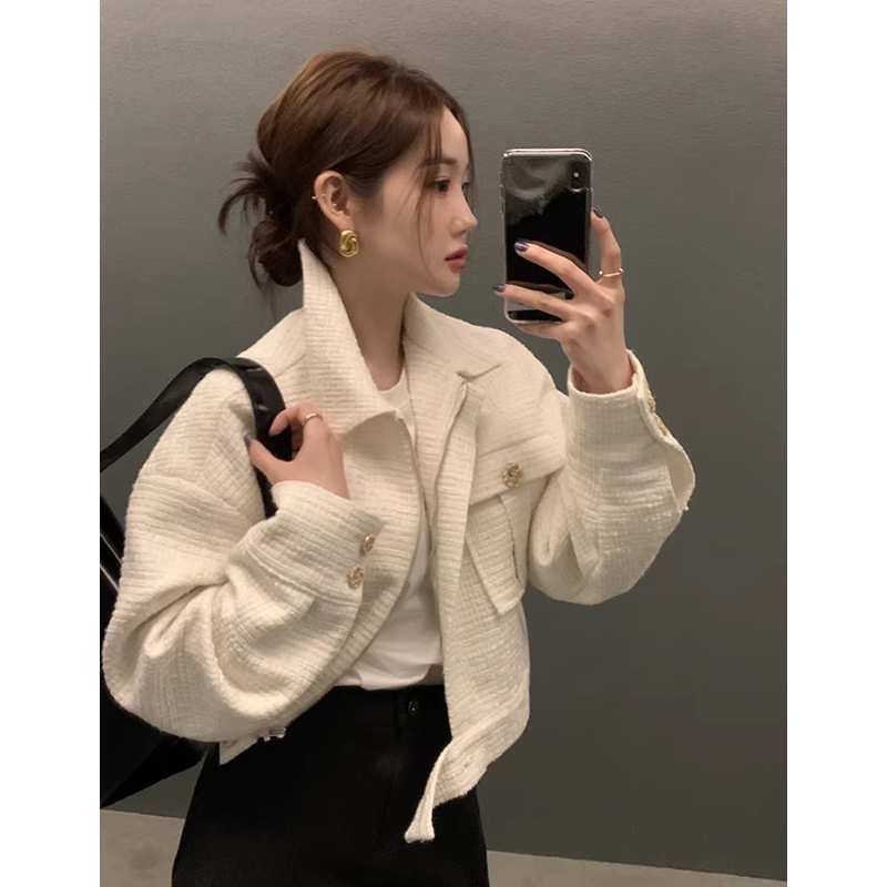 双口袋休闲小个子长袖夹克外套