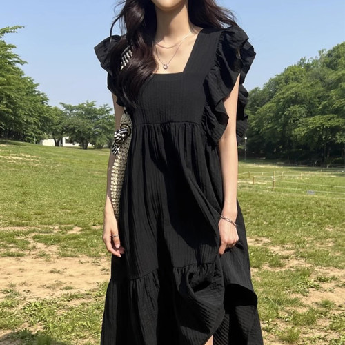 复古小众黑色连衣裙女