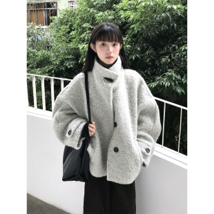 良良家圈圈绒立领毛呢外套女冬季新款高级感加厚小个子呢子大衣