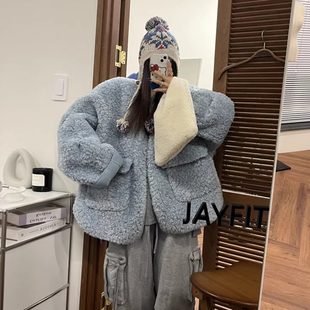 复古风皮毛一体加厚保暖羊羔毛外套女2025冬季新款双口袋百搭棉衣
