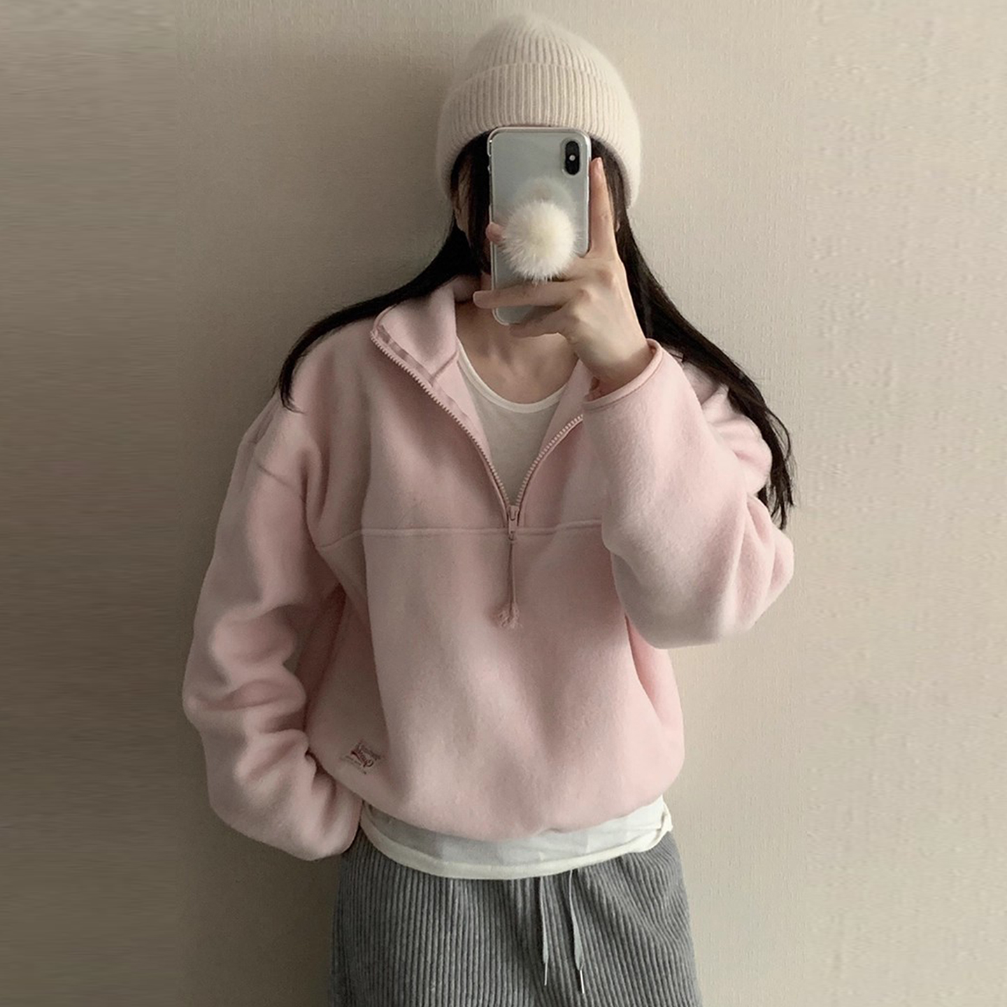 温柔少女粉色软糯摇粒绒卫衣外套