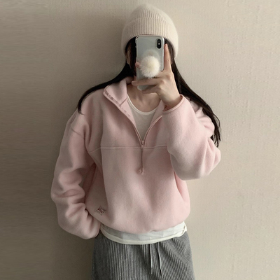 温柔少女粉色软糯摇粒绒卫衣外套