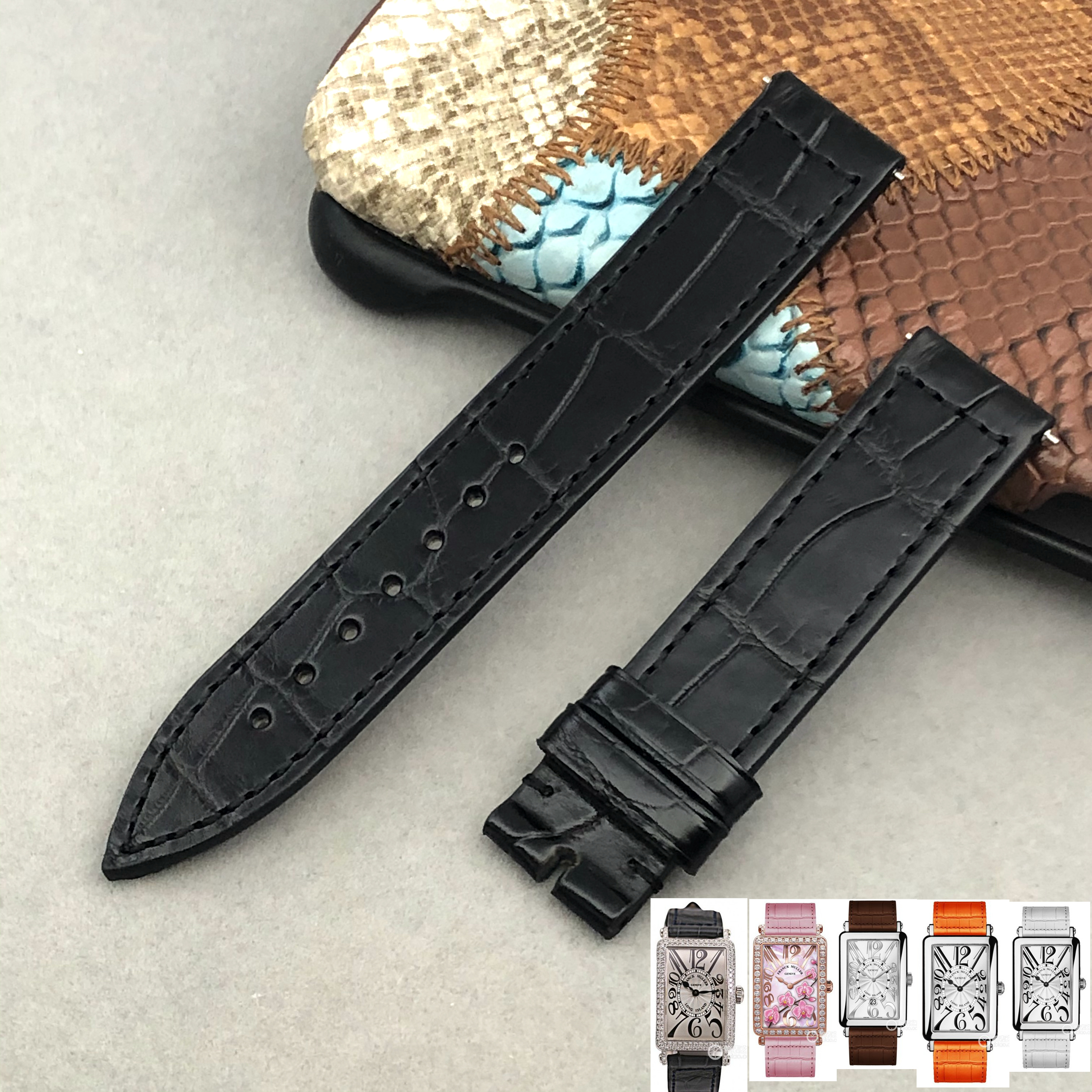 卓越表行  适配FM法穆兰902 952 1200 6000系列鳄鱼皮表带16 19mm