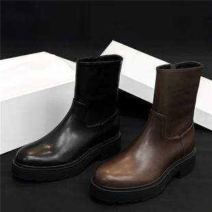 ANDS MB THE ROW 纯原单马丁靴子新款粗跟短靴真皮厚底短筒骑士靴