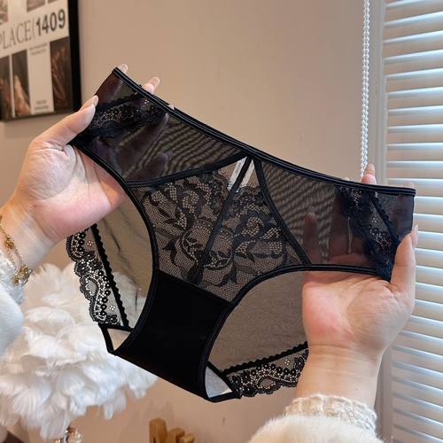 A122#新款法式镂空设计感纯欲女士性感蕾丝三角内裤纯棉档