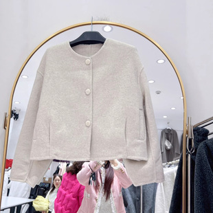 斯卡露2026秋冬新款简约圆领宽松短款双面呢大衣气质通勤小香风