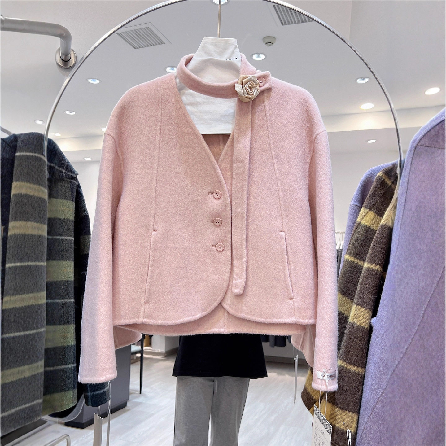 2025秋冬新款小香风双面呢羊绒大衣女短款韩系小个子飘带毛呢外套,女装/女士精品,毛呢外套,淘宝优惠券,粉丝福利购,淘宝优惠卷