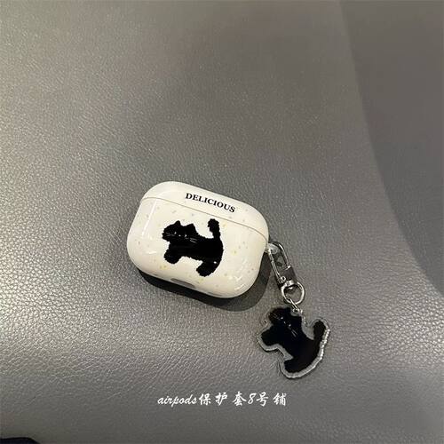 日韩系ins可爱卡通黑色小猫适用于airpods1代2代3代耳机壳保护套