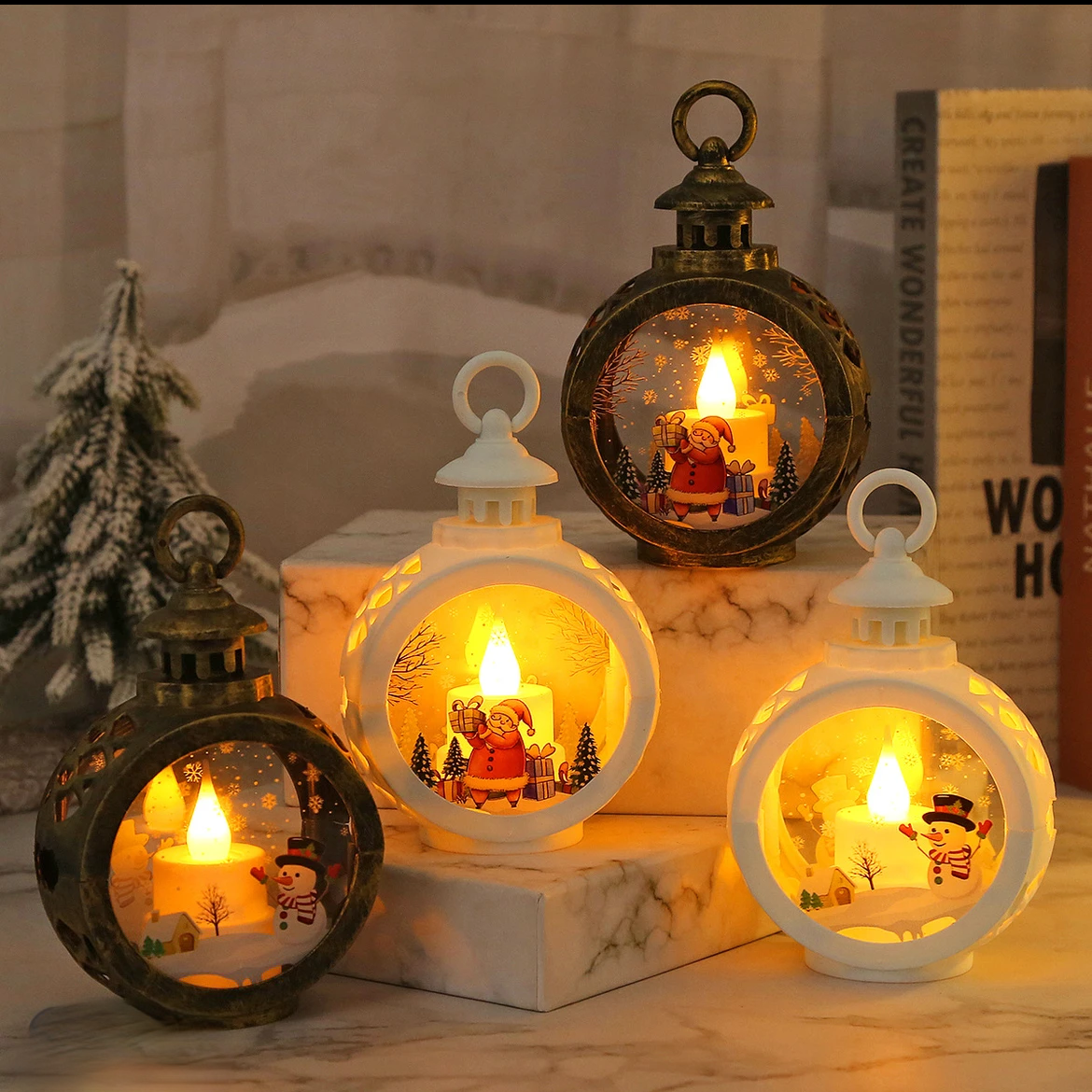 圣诞节礼物发光手提小夜灯LED蜡烛灯复古桌面氛围感装饰灯