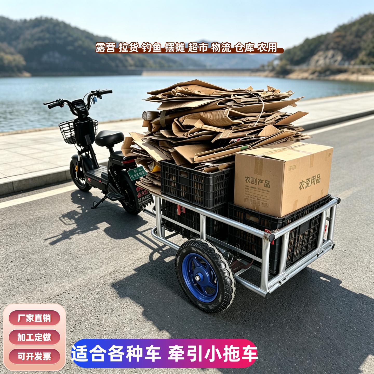 网红后挂式露营钓鱼拖车