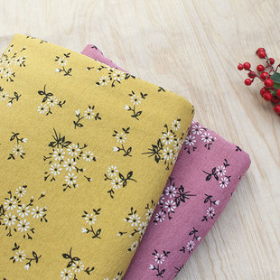 田园风暗粉黄色胶印碎花四面弹力布料 森系服装罩衫连衣裙子面料