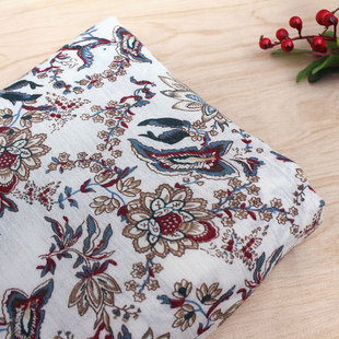 白底印碎花枝叶薄款纯棉布料 森系上衣罩衫连衣裙宝宝服装diy面料