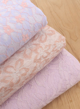 浅紫色立体提花骨线带衬复合蕾丝布料 制衣服装礼服旗袍裙子面料