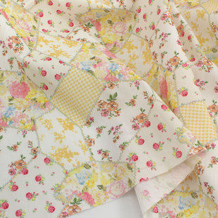 田园风碎花菱形拼布格纯棉布料 上衣服装睡衣裙子童装床品diy面料