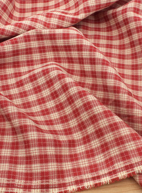 圣诞风咖啡红色垂感抗皱格子 制衣西服装连衣裙裤子发圈手工面料