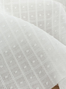 文艺白色猫爪剪花提花墙条纹格子纯棉 上衣服装连衣裙子衬衫面料