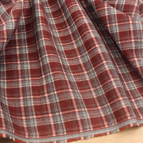 英伦文艺暗红色垂感磨毛格子布料