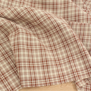 文艺薄款咖啡色织纯棉格子布料 上衣服装衬衫连衣裙童装桌布面料