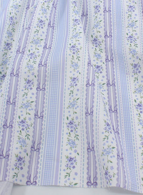 文艺浅紫色蝴蝶结碎花格子条纹全棉 服装连衣裙上衣童装娃衣面料