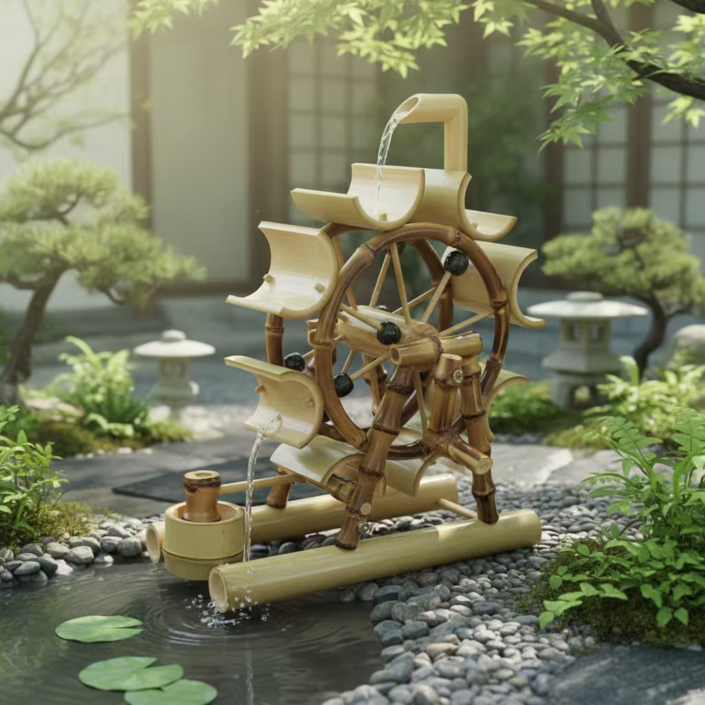 竹制摩天轮竹风车水车模型家居摆件长20cm高15cm宽12cm实物为准