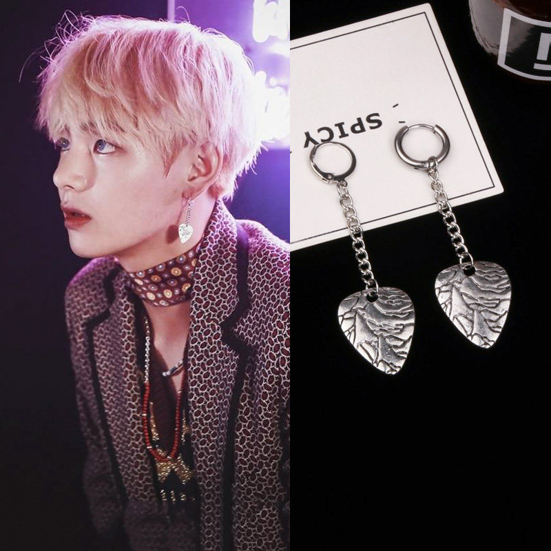 bts防弹少年团金泰亨同款耳环耳钉 韩国潮男个性爱心耳夹情侣配饰