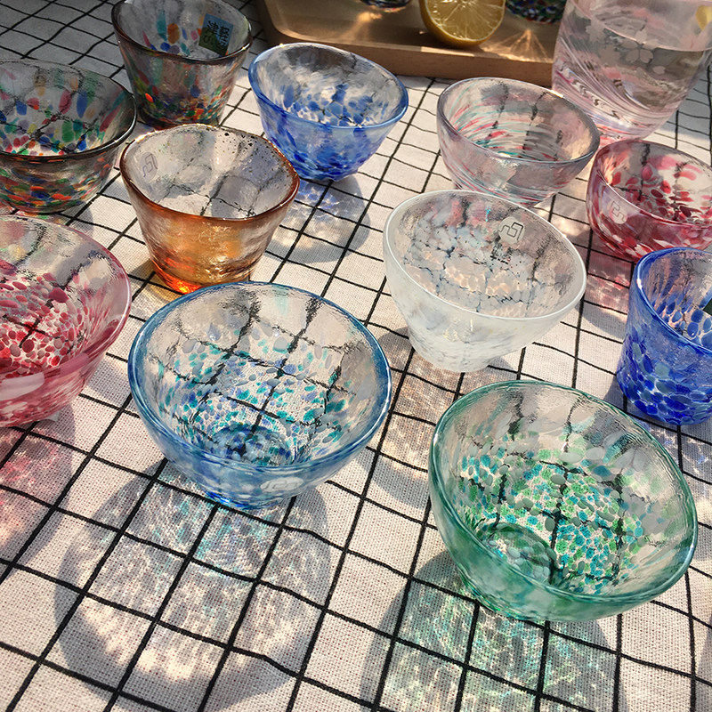 日本原装进口津轻冷酒杯手工玻璃杯彩虹品茗杯茶具茶杯