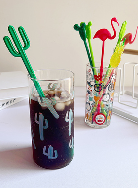 ins仙人掌搅拌棒夏日绿色清爽冷饮杯装饰塑料饮料冰沙咖啡搅拌勺