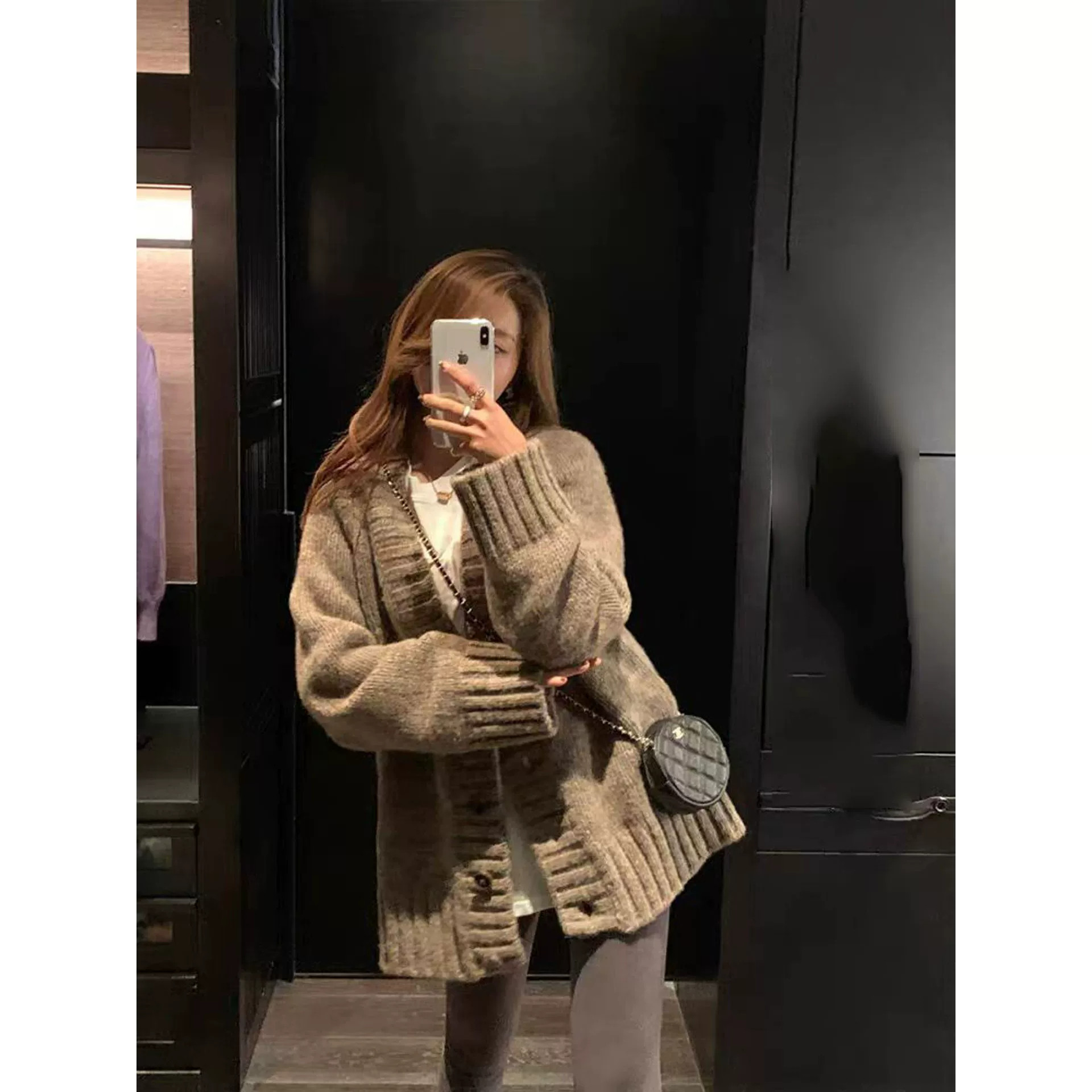 老钱风中长款羊毛开衫女粗线加厚山羊绒欧货显瘦叠穿针织毛衣外套