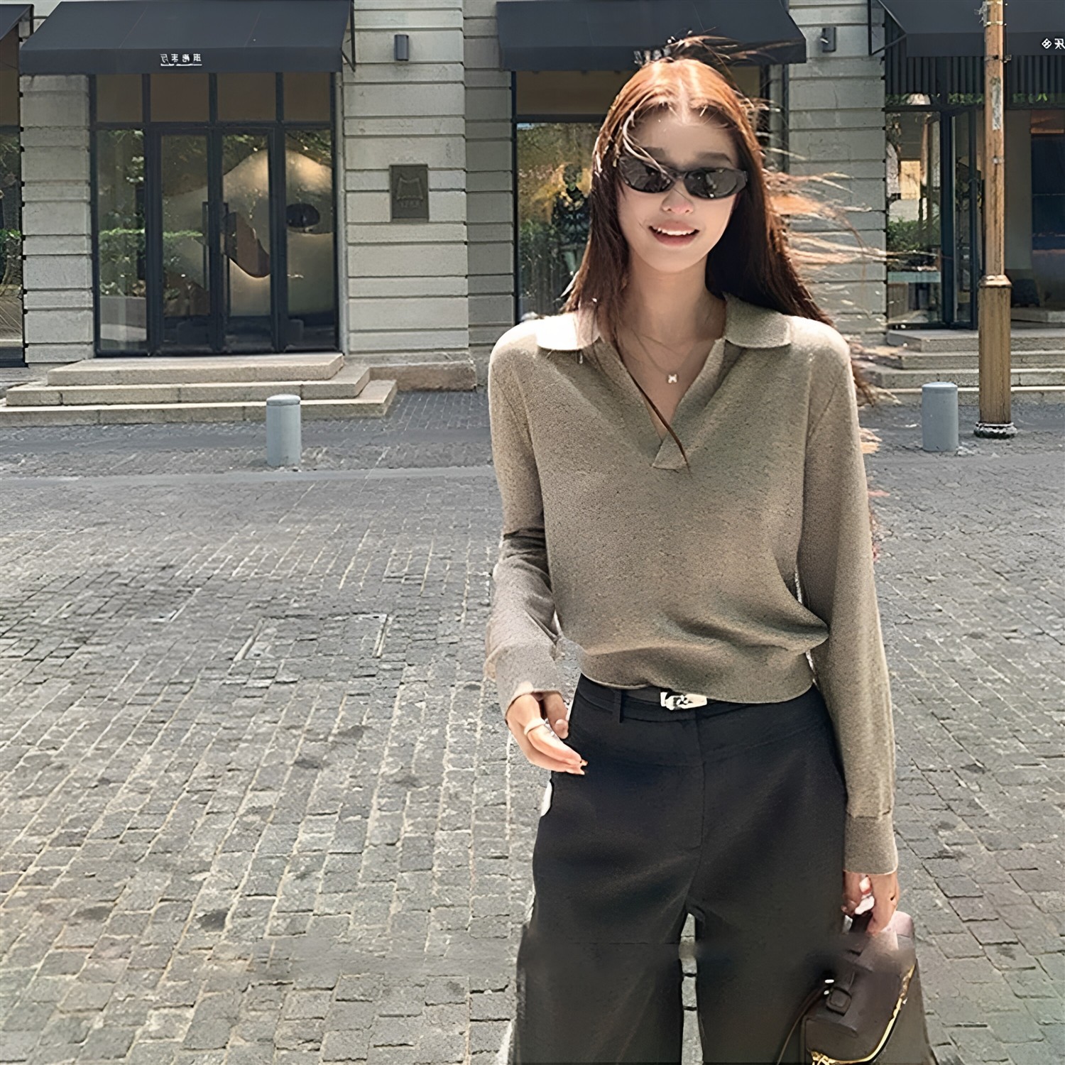 老钱风POLO领天丝羊毛女针织衫