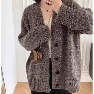 欧美范～洋气重工四股花纱摩卡外套开衫100%羊毛衫女毛衣加厚上衣